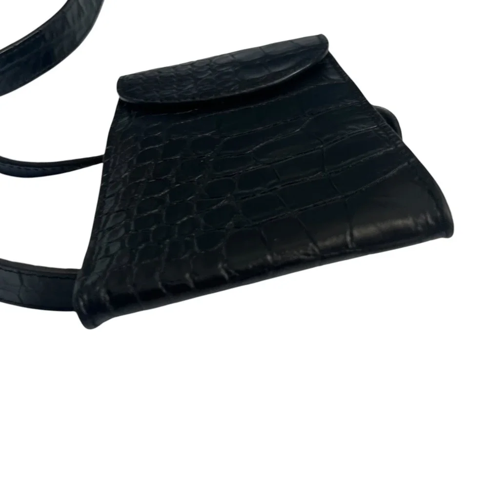Cuyana Convertible Croc Embossed Mini Belt Bag Black Leather Crossbody Luxury